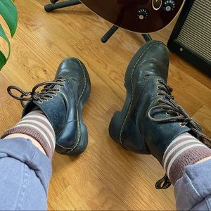 beautifully worn in doc martens. platform high tops combat boots.
